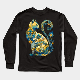 Ukrainian Cat Floral Vintage Ukraine Flag & Vyshyvanka Long Sleeve T-Shirt